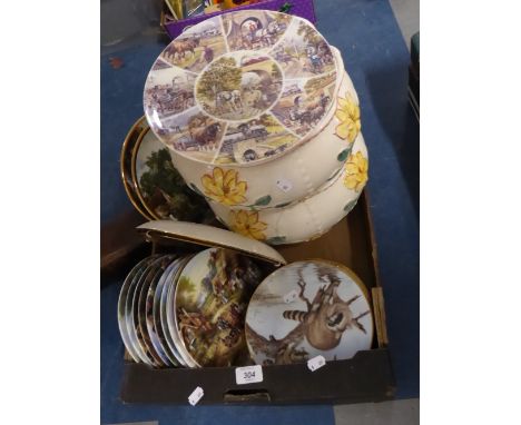 A Collection of Decorated Plates, Two Ceramic Planters Etc
