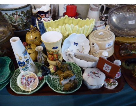 A Tray of Ceramics to include Wade Animals, Aynsley, Orchard Gold, Duble Dekr Teapot, Preserve Pot Etc 