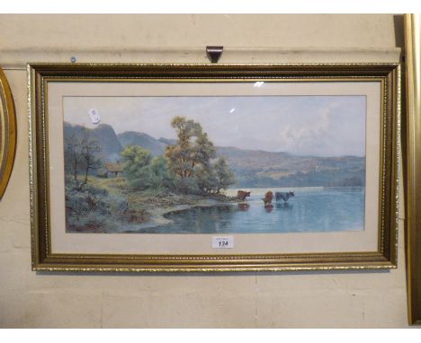 A Framed Print Cattle Drinking in Lake 