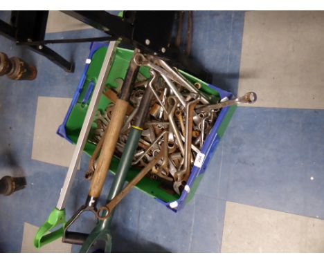 A Box of Ring Spanners, Open Ended Spanners, Garden Spade and Fork Etc