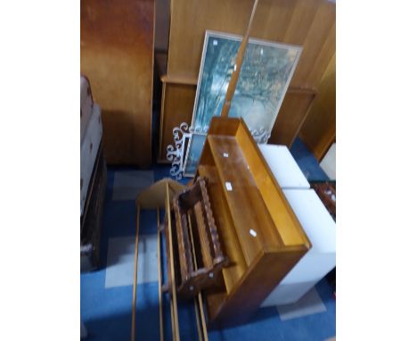 A Open Book Case, Standard Lamp, Magazine Rack, Boots Stand, Prints, Mirror and Two Bedsides