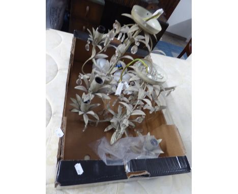 A Box Containing Pair of Three Branch Ceiling Light Fittings Etc