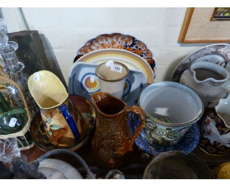 A Tray of Ceramics to Include Viola Toilet Jug and Bowl, Portmeirion Treacle Glazed Jug, Copeland Spode Italian Blue and Whit