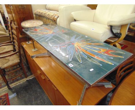A retro tile top coffee table