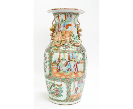 A Chinese famille rose vase, Cantonese, 19th century, of shouldered form, decorated with panels of figures in court dress and