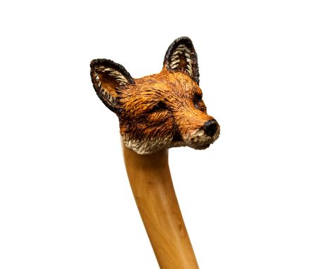 Ian Taylor, a fine hand made and hand carved sycamore walking stick, the handle finely executed in the form of a Fox's head, 