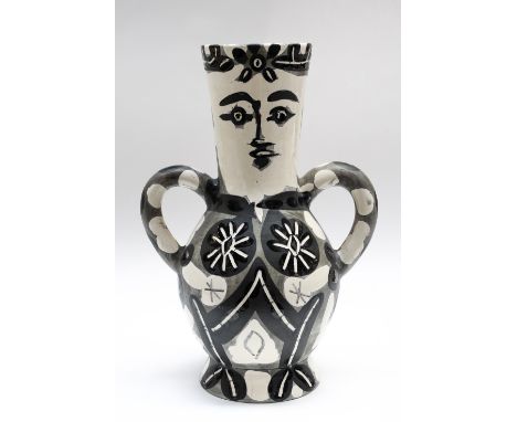 Pablo Picasso (1881-1973), Vase Deux Anses Hautes, 1952, a white earthenware vase, painted in grey and black, from an edition