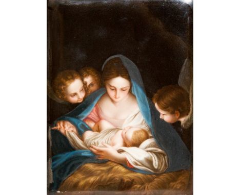 Heinrich (Henry) Bucker for KMP, a German porcelain plaque, circa 1860, Madonna and Child with Angels after the original by C