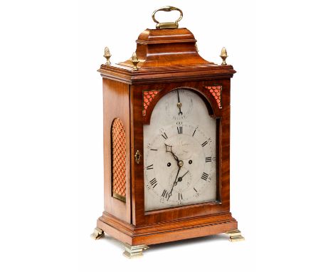 A George III mahogany bracket clock, John Smithyes, London circa 1790, the silvered dial with strike and silent marker, ogee 