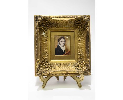 A 19th century portrait miniature on ivory, depicting a young gentleman, fitted in a gilt frame