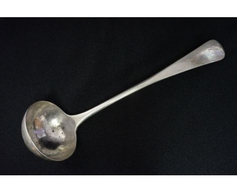A circa 1790 continental possibly Maltese, Austrian or German white metal soup ladle, marked with the 13 loth mark, confirmin