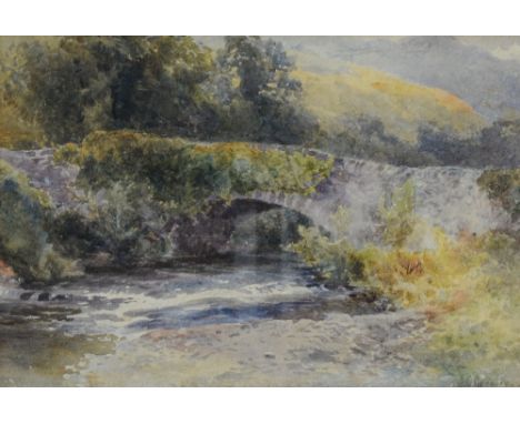 Gresley, James S (British) (1829-1908), landscape with a stone bridge over a stream, watercolour, signed, framed, 19cm by 26c