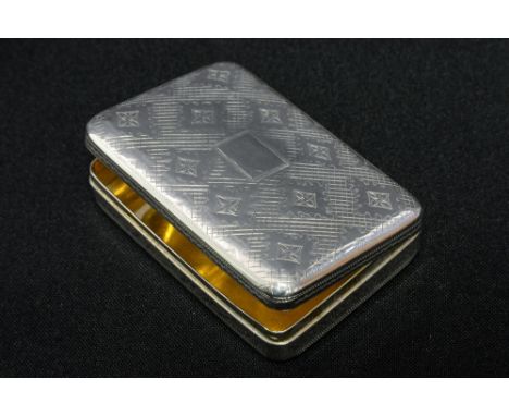 A George III sterling silver snuff box with unusual cross-hatched exterior decoration amidst flower heads enclosed by diamond