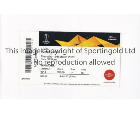 MANCHESTER UNITED         Ticket for the home Europa League match v LASK dated 19/3/2020 but played 5/8/2020 due to Covid-19.