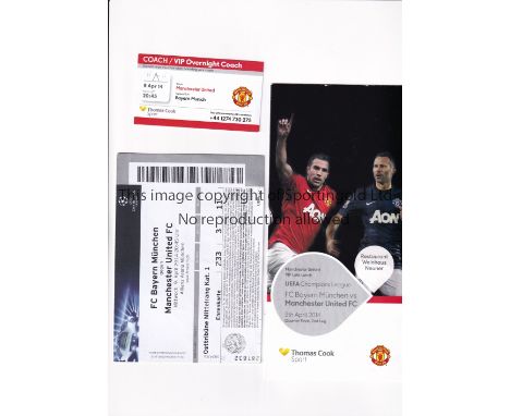 MANCHESTER UNITED       Match ticket, Thomas Cook menu and VIP Overnight Coach ticket for the away Champions League Quarter-F