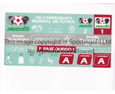1986 WORLD CUP       Unused ticket for Portugal v England 3/6 at the Technology Stadium. Staple holes on the left.   Generall