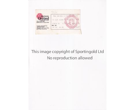 MANCHESTER UNITED 1976 FA CUP      Ticket for the home FA Cup tie 3rd round v Oxford United 3/1/1976, vertical crease.     Ge