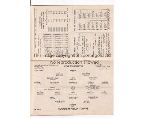 FA CUP SEMI-FINAL AT ARSENAL 1939     Programme for the FA Cup Semi-Final tie Portsmouth v Huddersfield at Arsenal 25/3/1939,