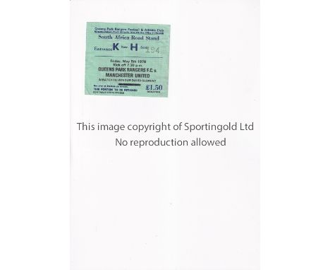 MANCHESTER UNITED     Ticket for the away David Clement Testimonial 5/5/1978, vertical crease.     Generally good 