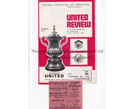 MANCHESTER UNITED       Programme and ticket for the home FA Cup 4th round tie v Manchester City 24/1/1970, missing token to 