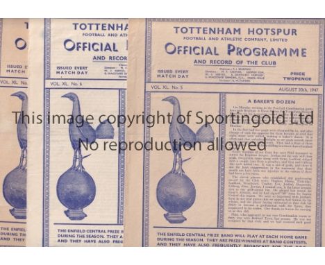 TOTTENHAM HOTSPUR       Twenty nine home programmes for season 1947/48, 21 X League, 2 X FA Cup v WBA and Leicester City plus