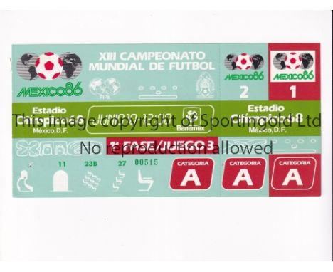 1986 WORLD CUP      Unused ticket for Argentina v Bulgaria 10/6/1986 at the Olympic 68 Stadium. Staple holes on the left.   G
