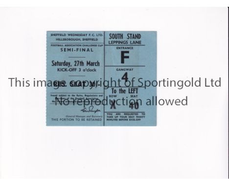 MANCHESTER UNITED V LEEDS UNITED 1965 FA CUP SEMI-FINAL     Ticket for the tie at Hillsborough 27/3/1965, very slightly creas