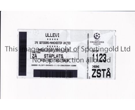 MANCHESTER UNITED        Ticket for the away UEFA Champions League match v IFK Goteborg 23/11/1994, vertical crease.     Gene