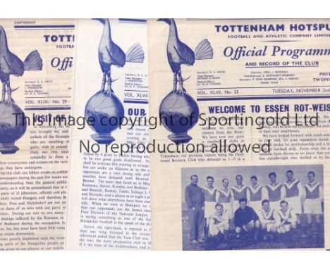 TOTTENHAM HOTSPUR       Nine home programmes for the home Floodlight Friendly League matches v Essen Rot-Weiss 2/11/1954, FC 