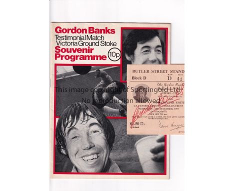 MANCHESTER UNITED      Programme  and ticket for the away Gordon Banks Testimonial match v Stoke City at Victoria Ground, Sto