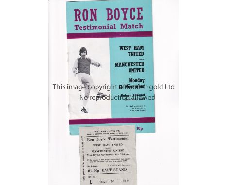 MANCHESTER UNITED          Programme and ticket for the away Ron Boyce Testimonial match v West Ham United at Boleyn Ground 1