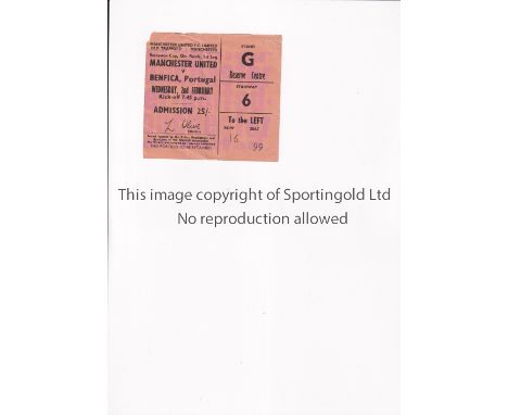 MANCHESTER UNITED        Ticket for the home European Cup Quarter Final tie v Benfica, Portugal 2/2/1966, vertical crease, cr
