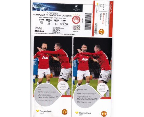 MANCHESTER UNITED       Match ticket, 2 X Thomas Cook menus and Coach ticket for the away Champions League Round of 16 match 