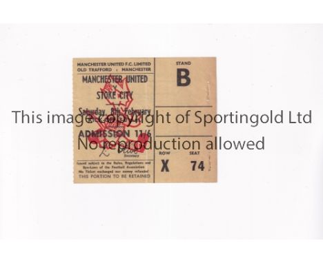 MANCHESTER UNITED           Ticket for the postponed home League match v Stoke City 8/2/1969, vertical crease, holes from rus
