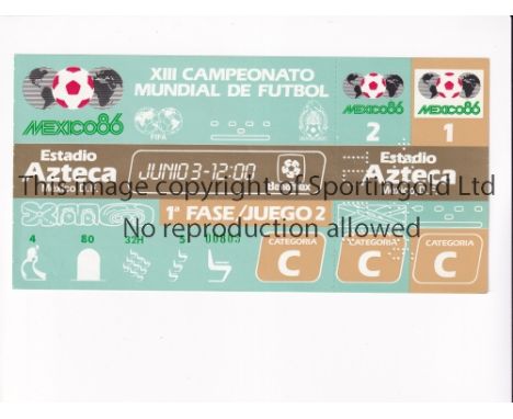 1986 WORLD CUP      Unused ticket for Mexico v Belgium 3/6/1986 at the Aztec Stadium. Staple holes on the left.   Generally g