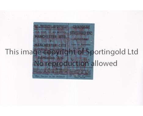MANCHESTER UNITED       Ticket for the home FA Cup tie v Manchester City 24/1/1970, vertical crease, holes from rusted staple
