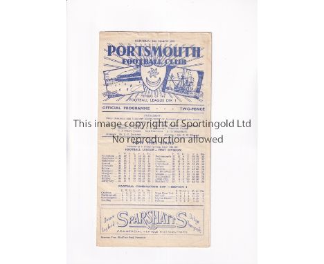 TOTTENHAM HOTSPUR / 1950-1 CHAMPIONSHIP SEASON     Programme for the away League match v Portsmouth 24/3/1951, horizontal cre