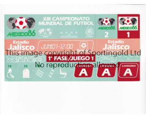 1986 WORLD CUP      Unused ticket for Spain v Brazil 1/6 at the Jalisco Stadium, Guadalajara. Staple holes on the left.   Gen