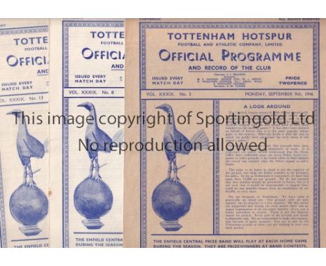 TOTTENHAM HOTSPUR       Fourteen home programmes for season 1946/47 v Southampton, Manchester City, Burnley, Sheff. Wed., Bur