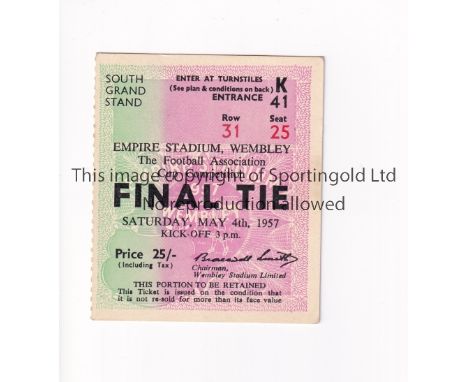 1957 FA CUP FINAL     Seat ticket for Aston Villa v Manchester United at Wembley 4/5/1957.    Good