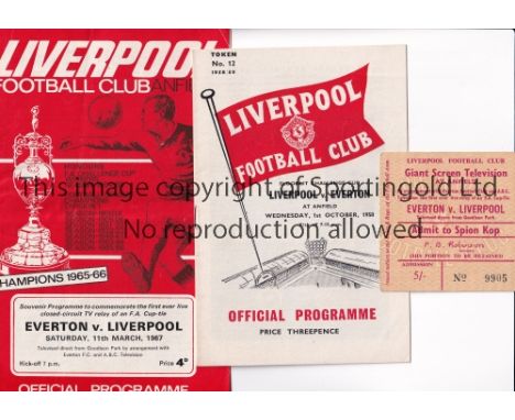 LIVERPOOL     Two programmes including home v Everton 1/10/1958 Floodlit Challenge Cup tie and  away v Everton 11/3/1967 FA C