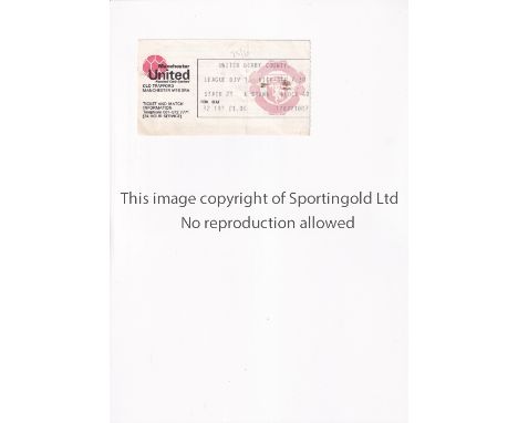 MANCHESTER UNITED     Ticket for the home League match v Derby County 25/2/1976, vertical crease and slightly marked.      Ge