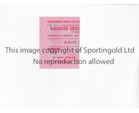 MANCHESTER UNITED     Ticket for the home FA Cup tie v Sheffield Wednesday 17/2/1962.     Good