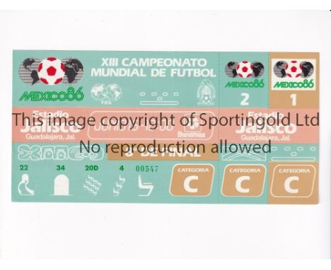 1986 WORLD CUP      Unused ticket for the first round tie, Brazil v Poland 16/6/1986 at the Jalisco Stadium, staple holes on 