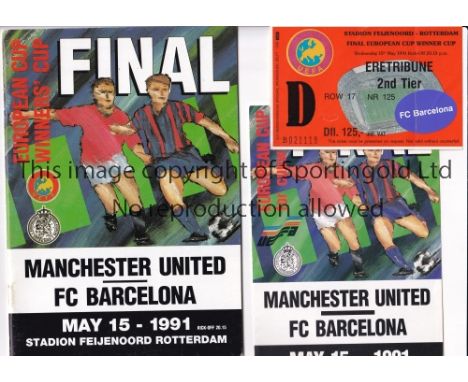 1991 ECWC FINAL / MANCHESTER UNITED V BARCELONA      Official programme, 4 page programme, ticket, UEFA envelope for the matc