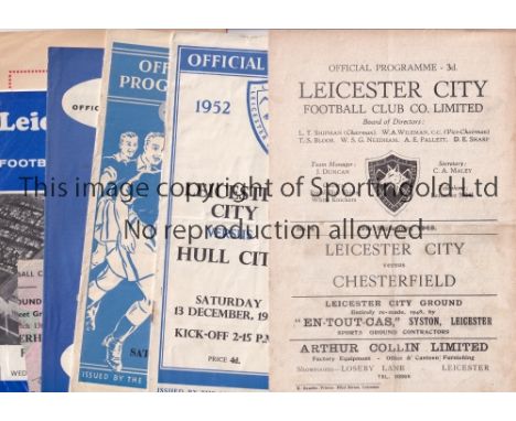 LEICESTER CITY     Five home programmes for the League matches v Chesterfield 19/9/1949, Hull City 13/12/1952, minor paper lo