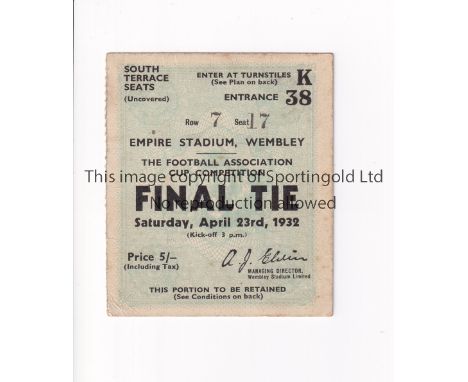 1932 FA CUP FINAL     Seat ticket for Arsenal v Newcastle United at Wembley 23/4/1932.    Good