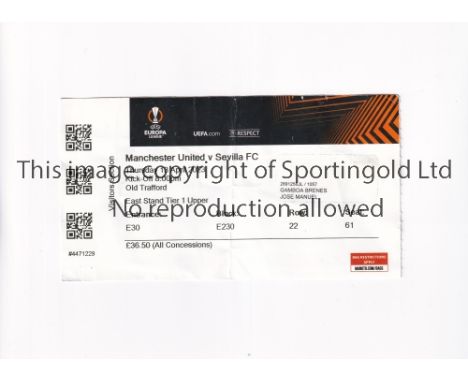 MANCHESTER UNITED      Ticket for the home Europa League match v FC Sevilla 13/4/2023, vertical crease, sticker to front.    