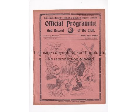 TOTTENHAM HOTSPUR     Programme for the home League match v Bury 18/10/1930, ex-binder with minor wear.   Generally good