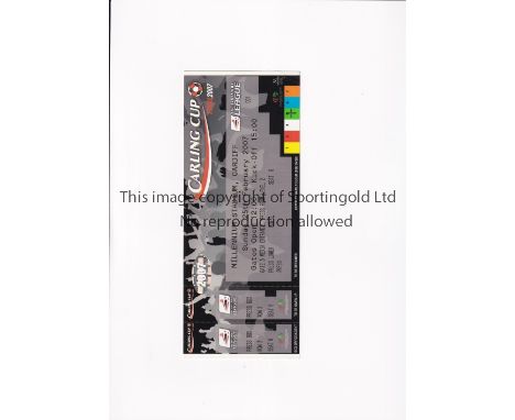 2007 LEAGUE CUP FINAL        Unused Press ticket for Chelsea v Arsenal at Millenium Stadium Cardiff 25/2/2007, with two count